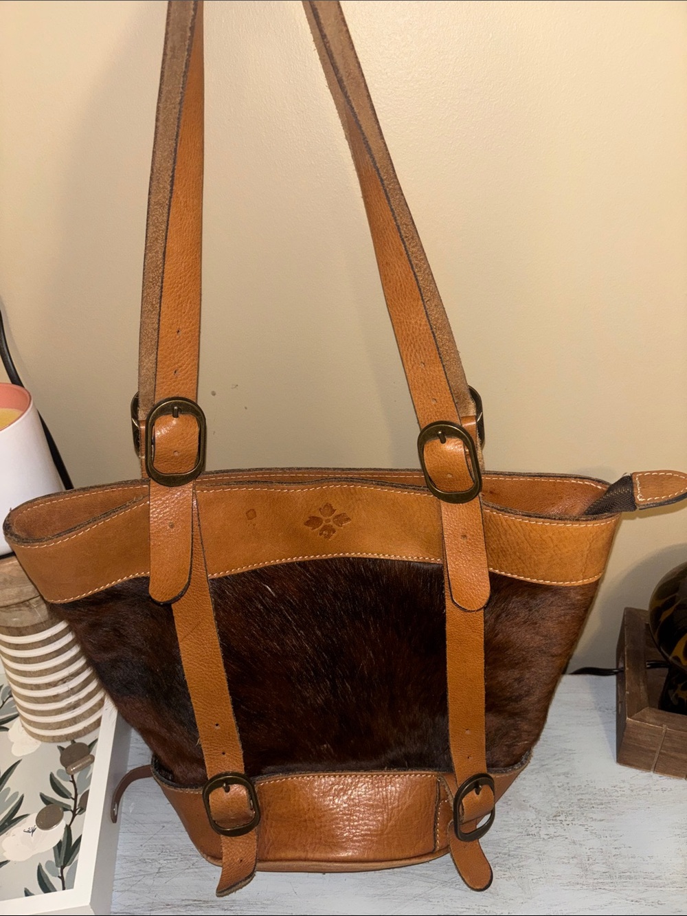 Patricia Nash Leather and Haircalf Brown Tote Bag